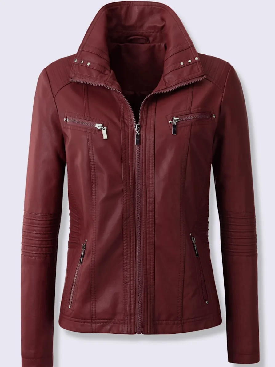 Veste effet cuir coupe féminine avec poches