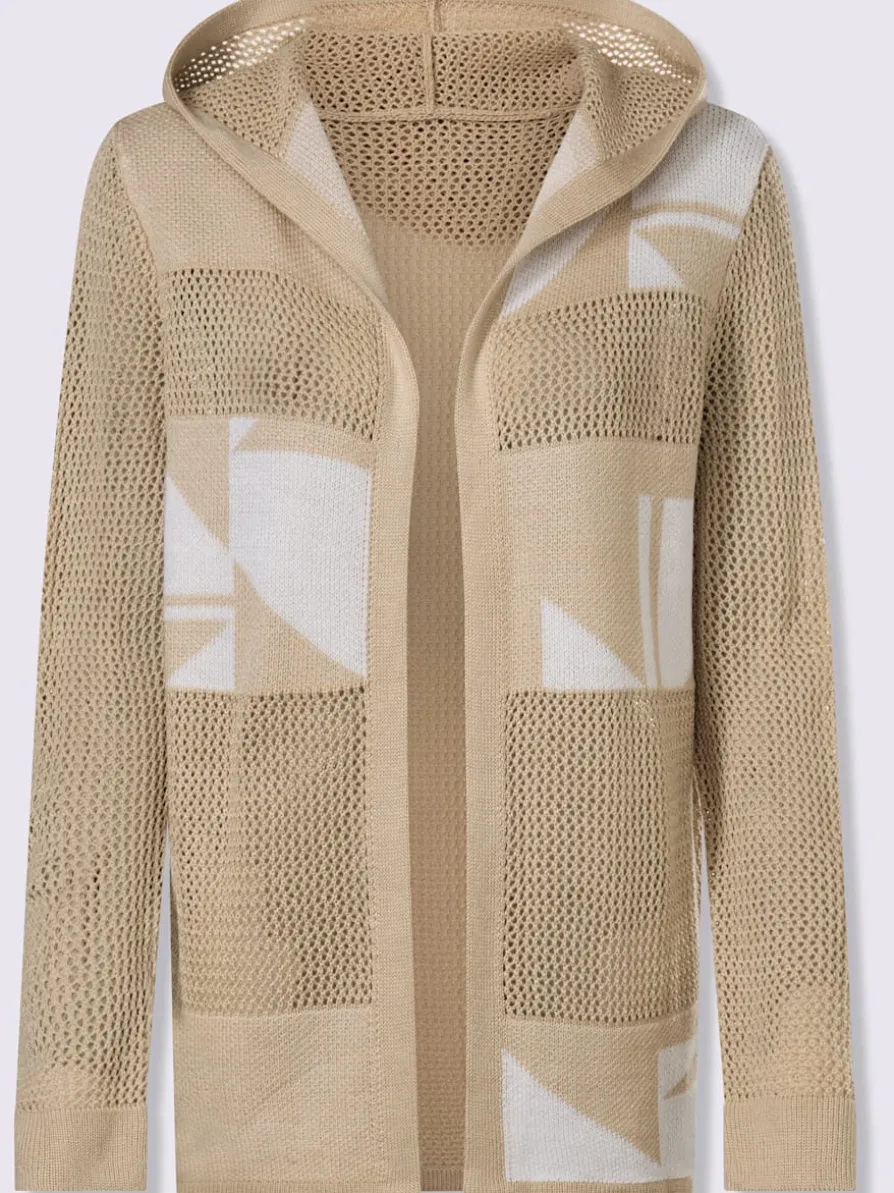 Veste en tricot ajouré à capuche