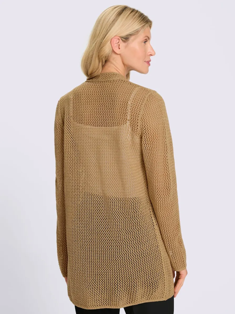 Veste en tricot ajouré fil brillant couleur or