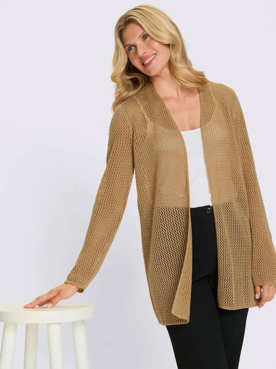 Veste en tricot ajouré fil brillant couleur or