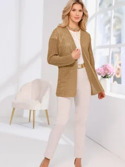 Veste en tricot ajouré fil brillant couleur or