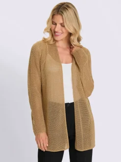 Veste en tricot ajouré fil brillant couleur or