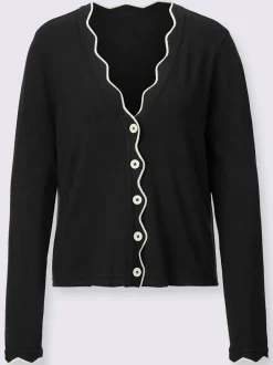 Veste en tricot manches et col à finitions ondulées
