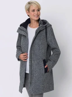 Veste longue empiècements côtelés unis